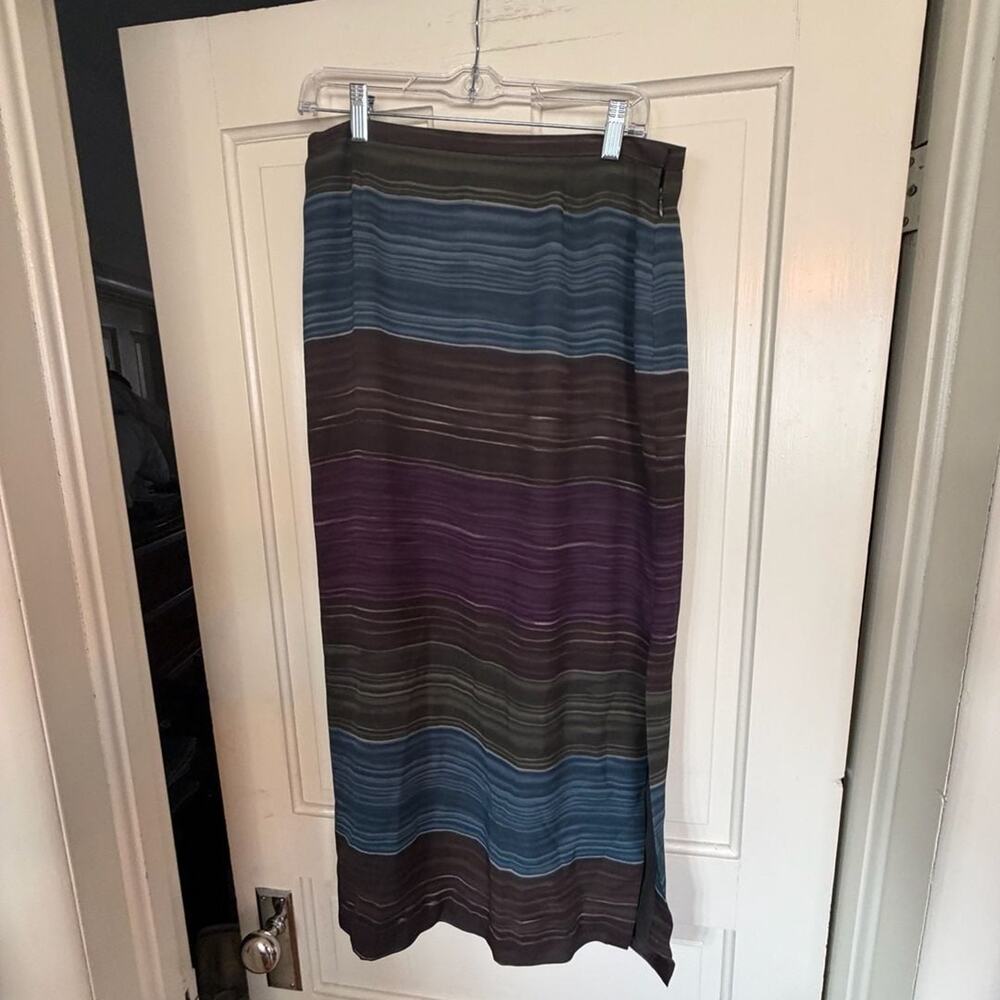 Josephine Chaus Collection Striped Maxi Skirt Blue Purple Lined Size 12